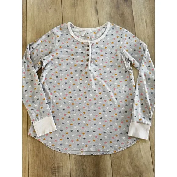 Cuddle Duds XS Gray Hearts Pajama Set Soft Ribbed Henley Joggers Pockets - Picture 2 of 16